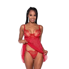 Shimmer Lace & Mesh Babydoll Set